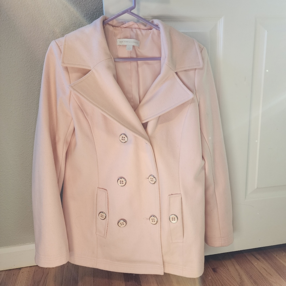 NY&C Pink Wool Blend Pea Coat Medium